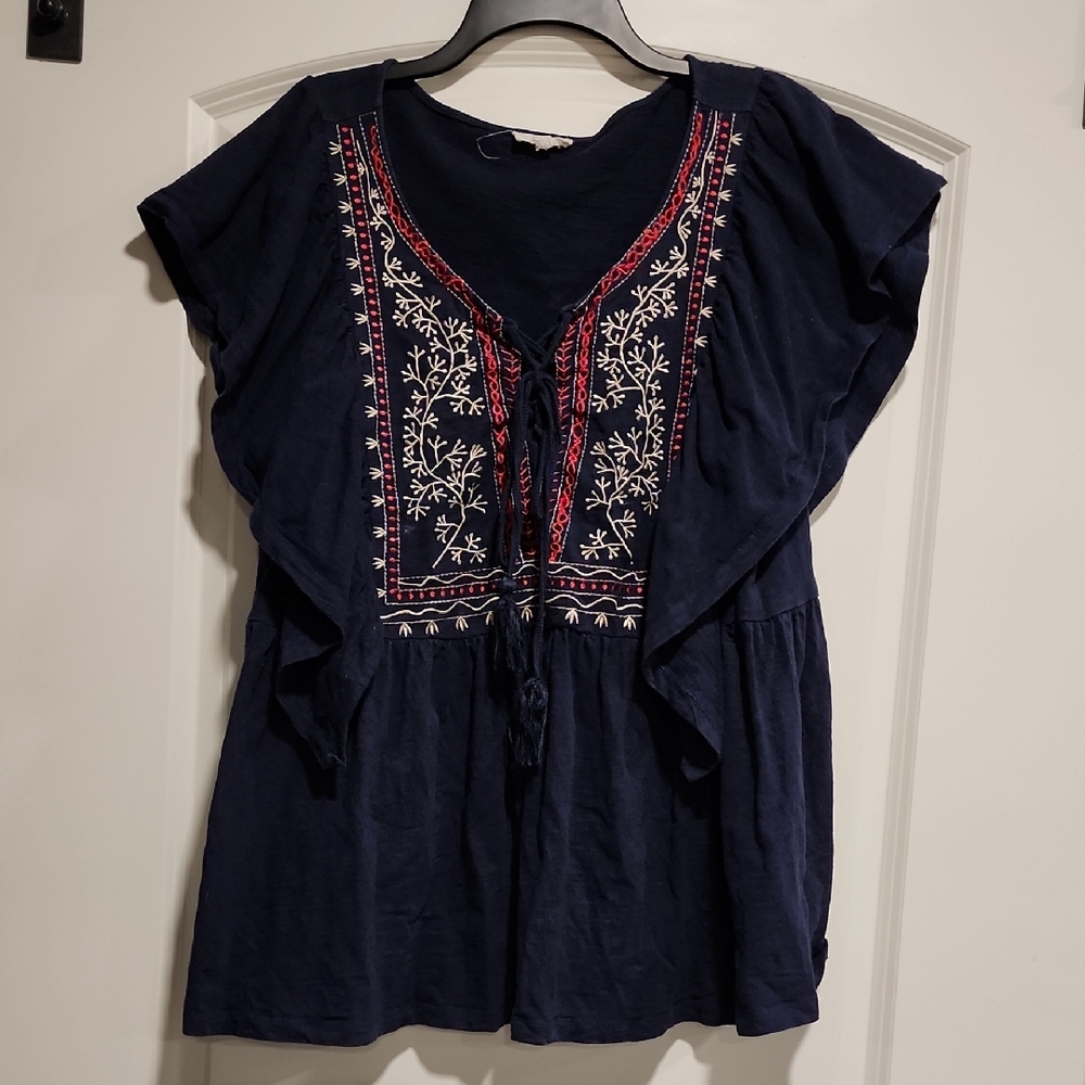 ODDY Boho Navy Blue Embroidered Blouse